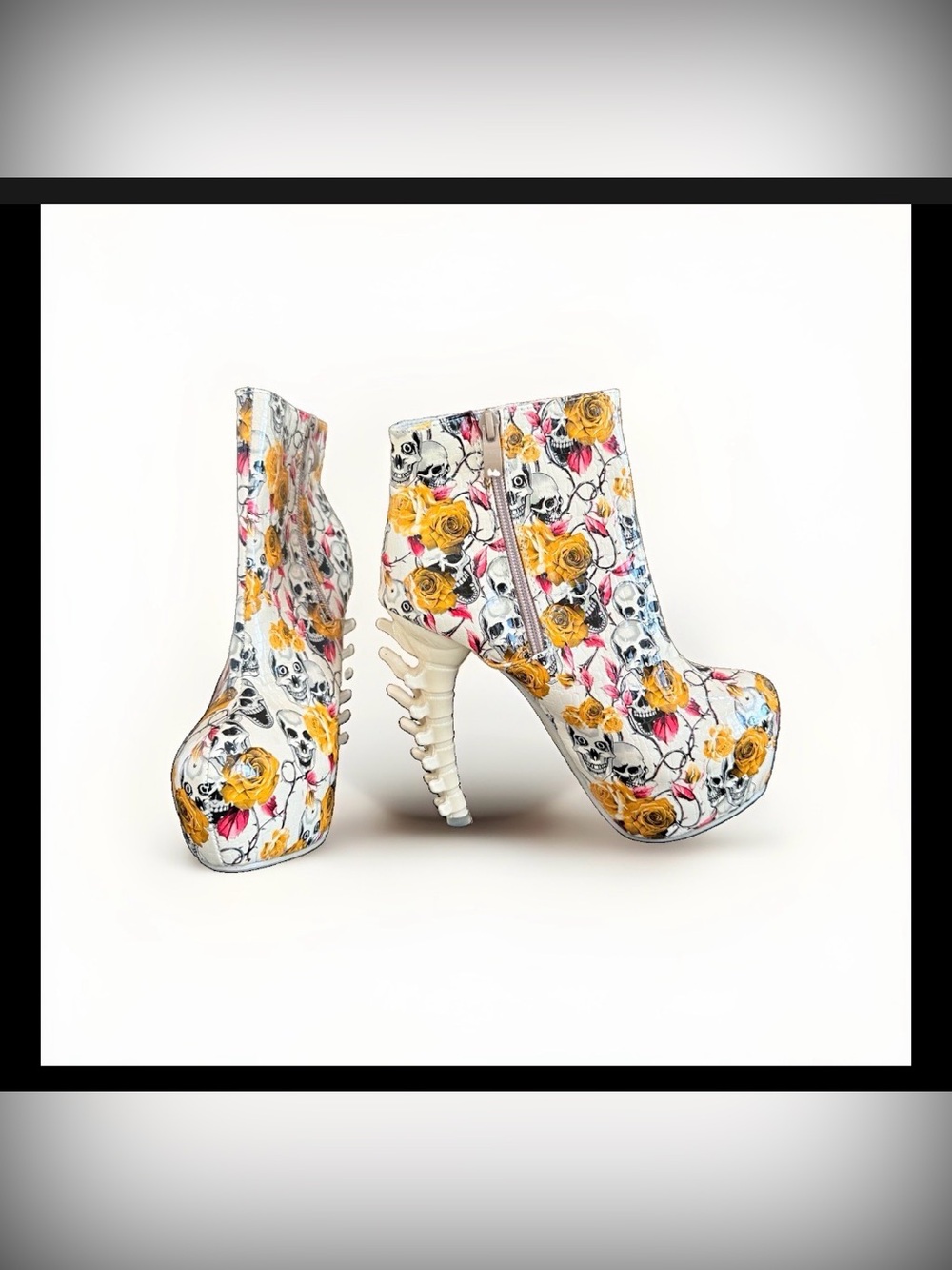 Show Story Skull Rose Ankle Boots  Bone Spine Heel Halloween Cosplay 7.5
Size 38
